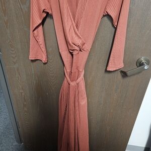 Taylor Jay Rust Ribbed Wrap Dress, Size L/XL